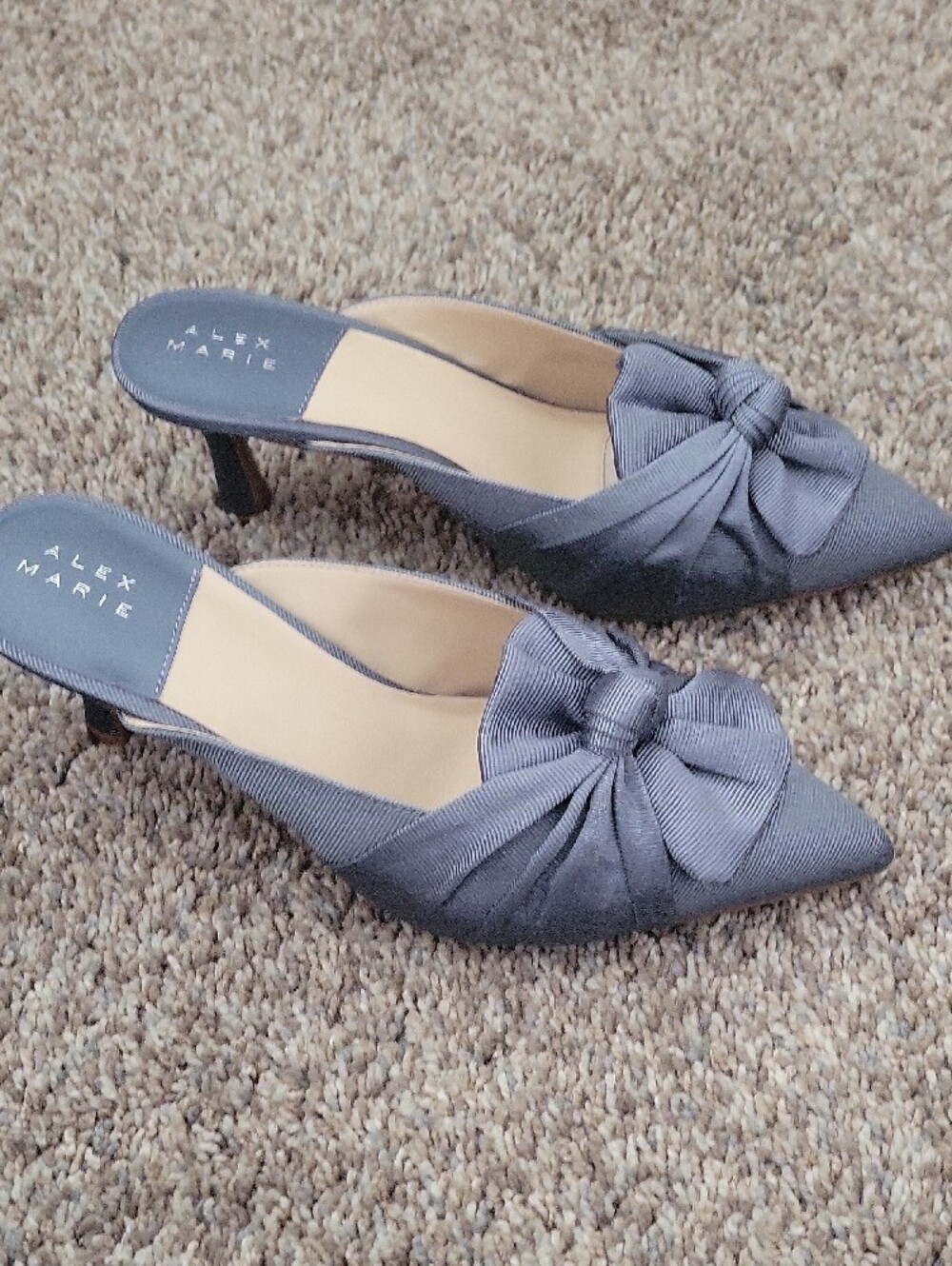 Alex Marie Slate Gray Pointed-Toe Bow Slip-On Mules - Picture 5 of 6